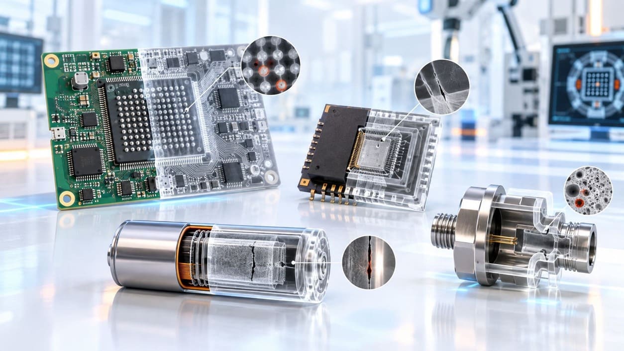 Industrial X-Ray inspection revealing hidden defects in PCBA, semiconductor, battery and precision components