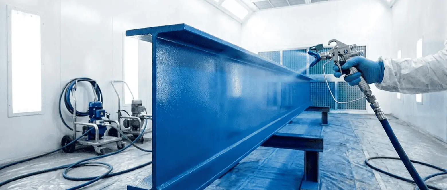 Industrial airless spray coating application on a steel structure for WIWA coating system solutions in Indonesia